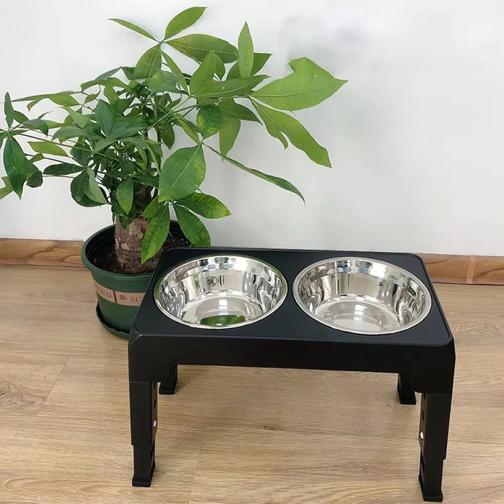 SEO Title: Adjustable Raised Dog Feeder with Double Stainless Steel Bowls