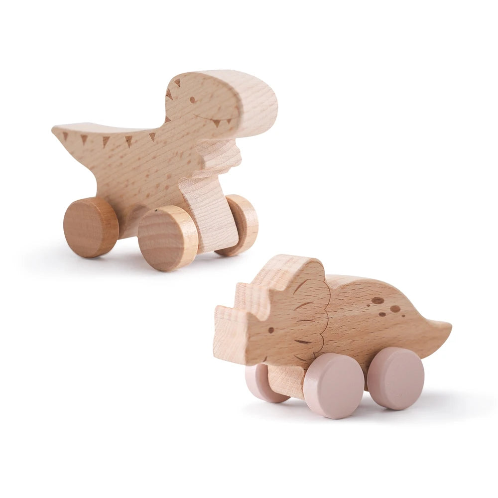 Dinosaur Cartoon Wooden Teether Toy for Babies – Montessori Sensory Car