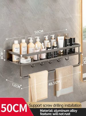 Wall-Mounted Aluminum Bathroom Rack – Space-Saving Storage Shelf