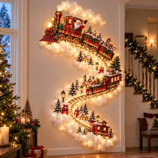Glowing Christmas Wall Light – Santa Sleigh & Reindeer Decor