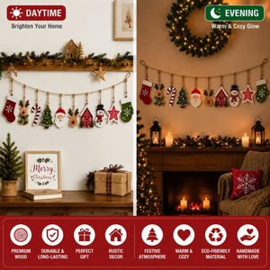 10-Piece Wooden Christmas Decor Set – Santa & Reindeer