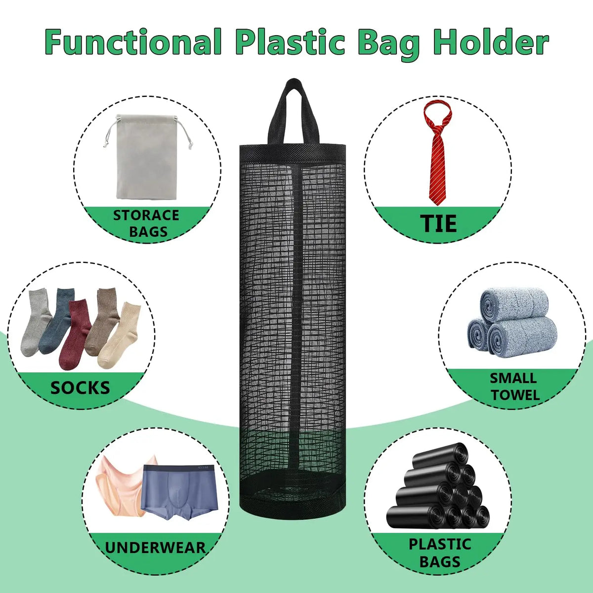 Wall-Mounted Plastic Bag Dispenser – Reusable Mesh Storage Organizer
