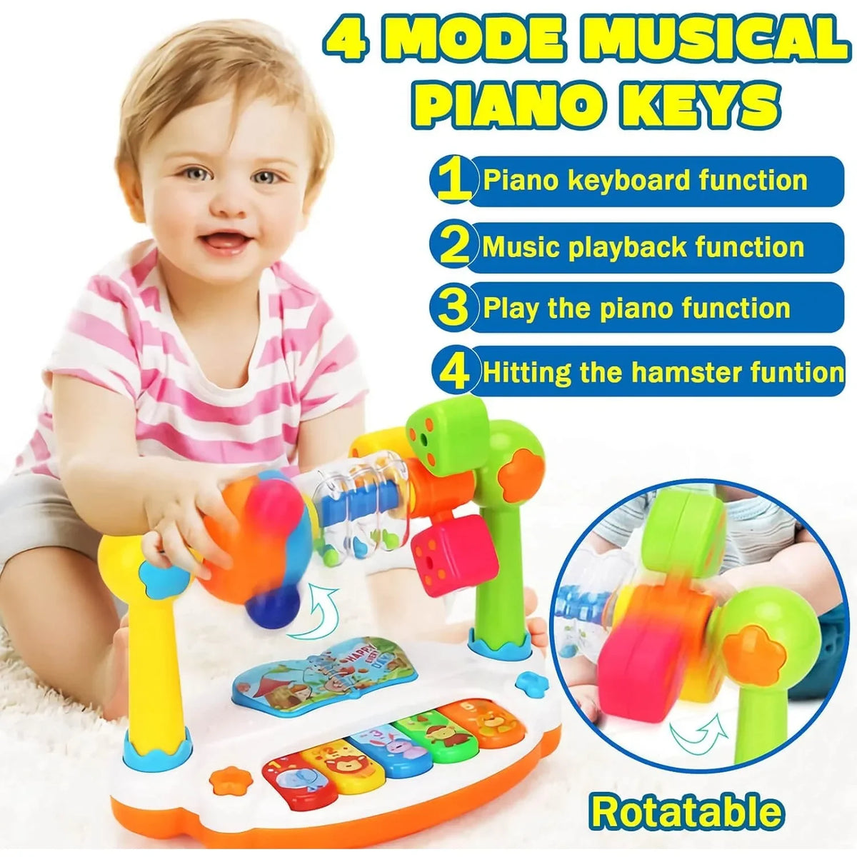 Baby Piano Toy with Lights, Sounds & Rotating Music Keyboard