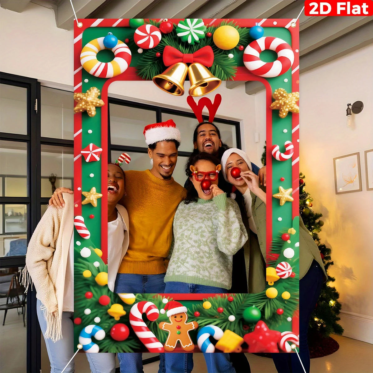 Christmas Photo Booth Decor, Merry Christmas Backdrop & Xmas Ornaments