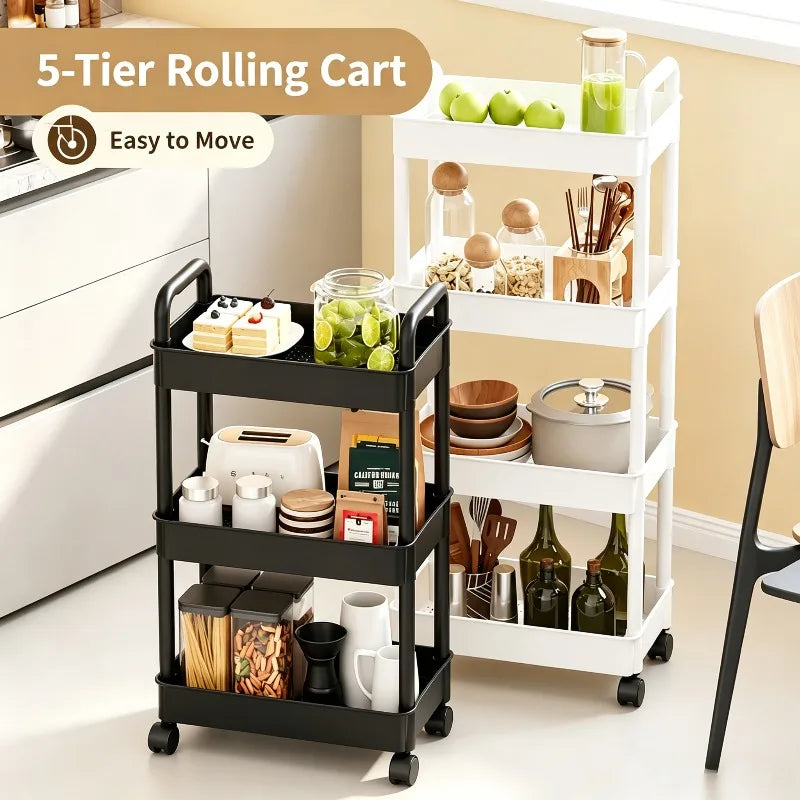5-Tier Rolling Kitchen Storage Cart with Wheels – Multi-Purpose Organizer
