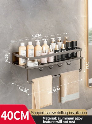 Wall-Mounted Aluminum Bathroom Rack – Space-Saving Storage Shelf