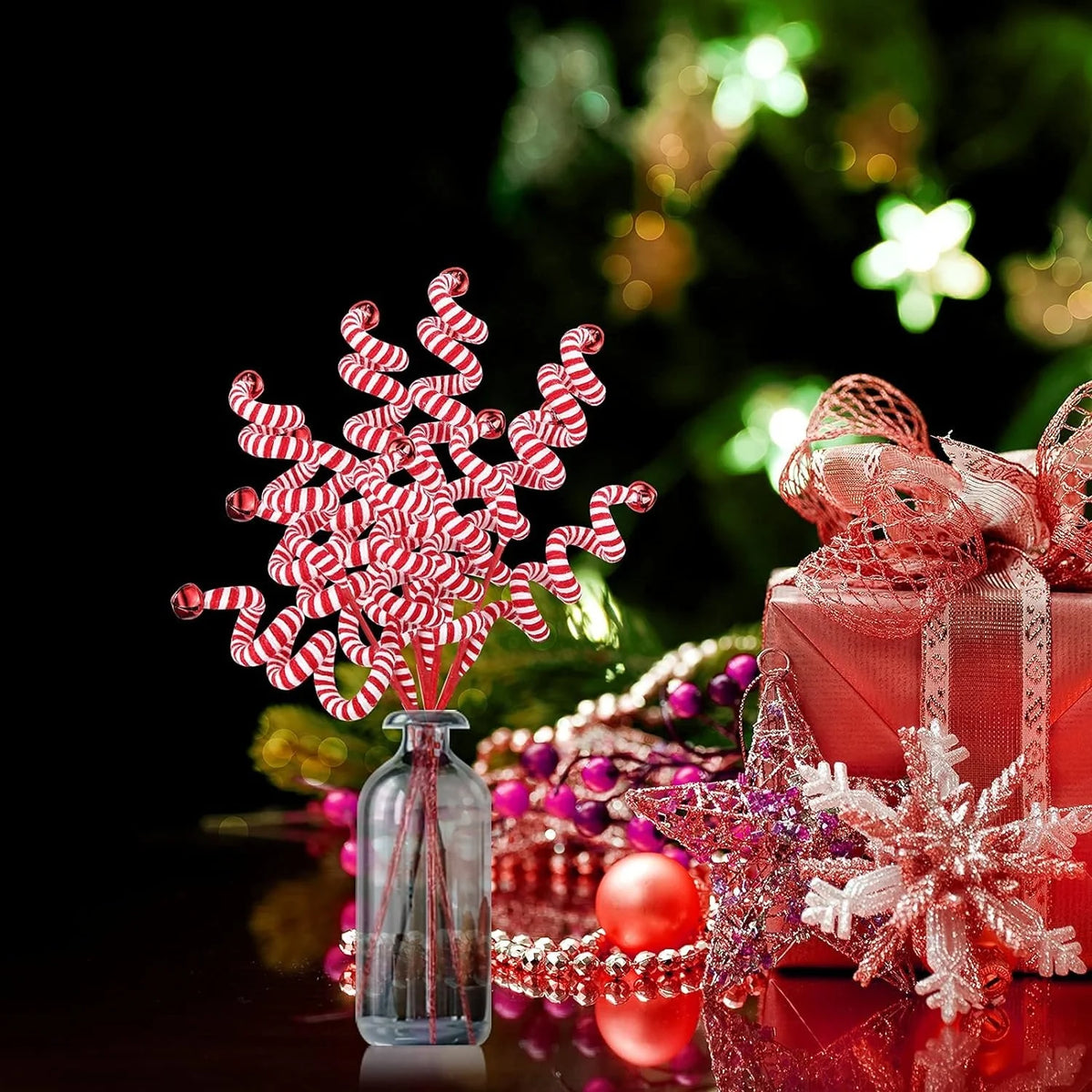 Christmas Flower Picks with Woolen Bells
