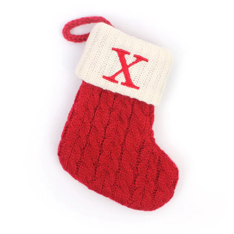 Personalized Christmas Stocking Boots, Knitted Xmas Tree Ornaments with Snowflake Letters