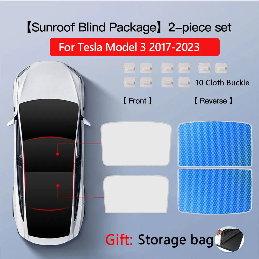 Tesla Model 3 Sunroof Sunshade (2017–2023) – Front & Rear Glass Roof Cover