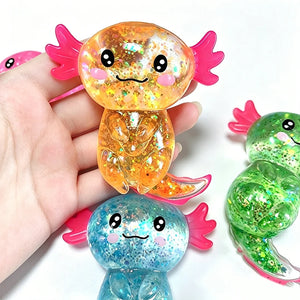 Writing  Cute Axolotl Squishy Toy – Glitter Stress Relief Fidget