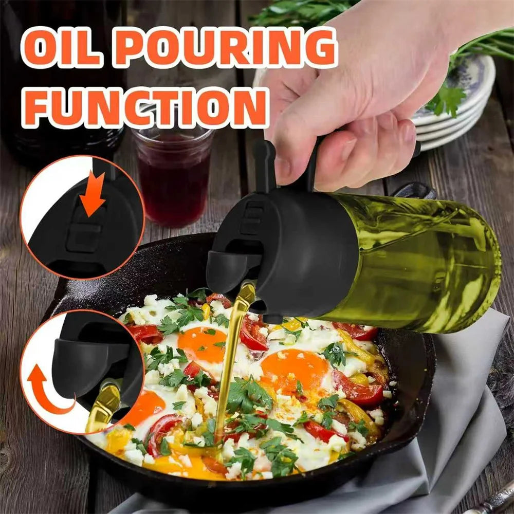 470ml Glass Oil Sprayer & Dispenser – 2-in-1 Cooking Bottle