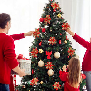 5/10pcs Glitter Christmas Flower Ornaments, Artificial Pink, Red & Gold Xmas Tree Decorations