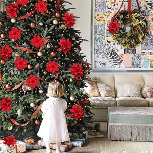 Glitter Artificial Christmas Flowers – Pink, Red & Gold Tree Ornaments