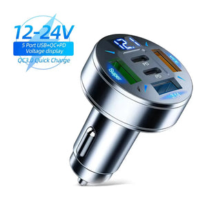 250W 5-Port Car Charger – PD QC3.0 Fast Charging USB-C Adapter for iPhone
