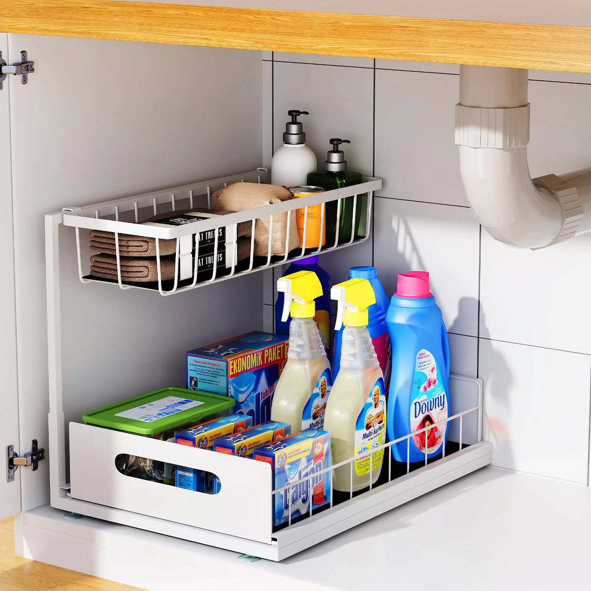 2-Tier Sliding Under Sink Organizer – Kitchen & Bathroom Storage