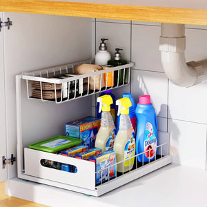2-Tier Sliding Under Sink Organizer – Kitchen & Bathroom Storage
