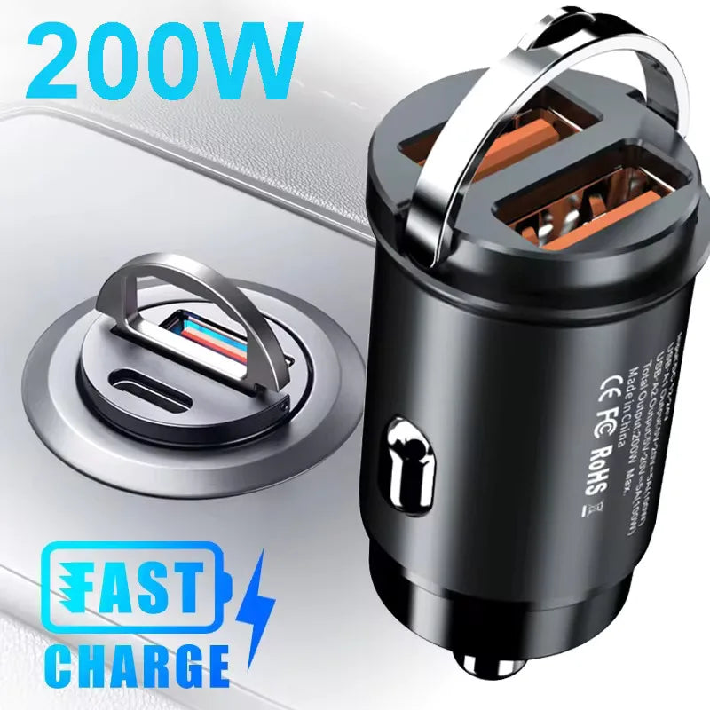 100W/200W USB-C PD Car Charger – QC3.0 Fast Charging
