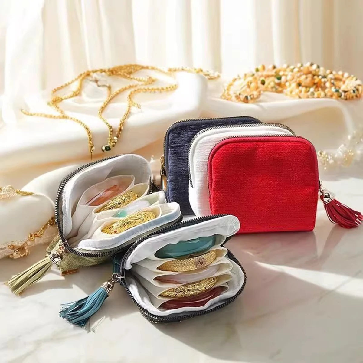 Portable Travel Jewelry Organizer Pouch – Zipper Storage Case