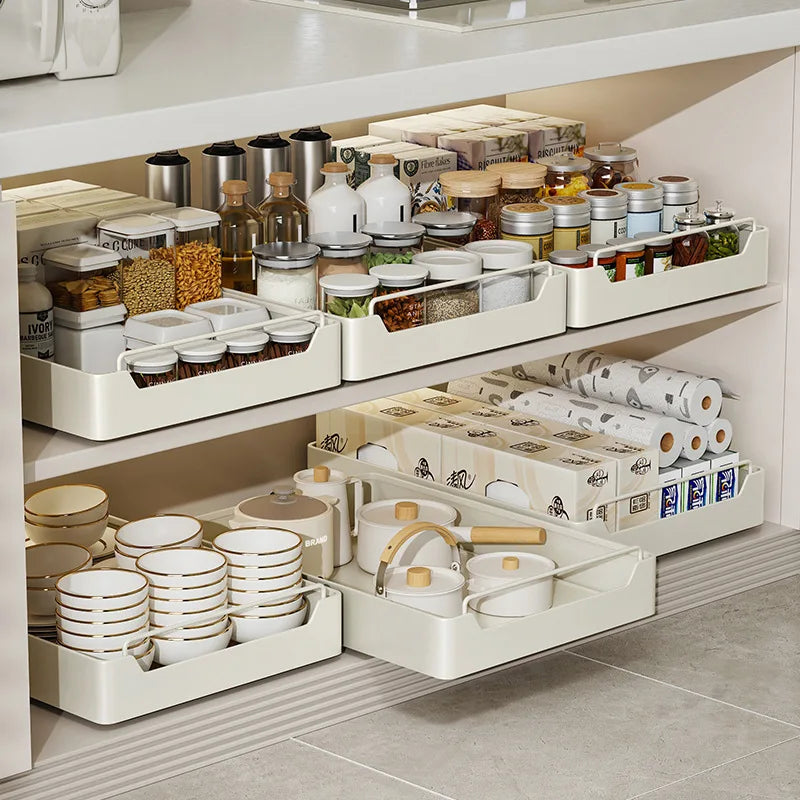 Pull-Out Kitchen Storage Rack with Sliding Rails – Metal Organizer
