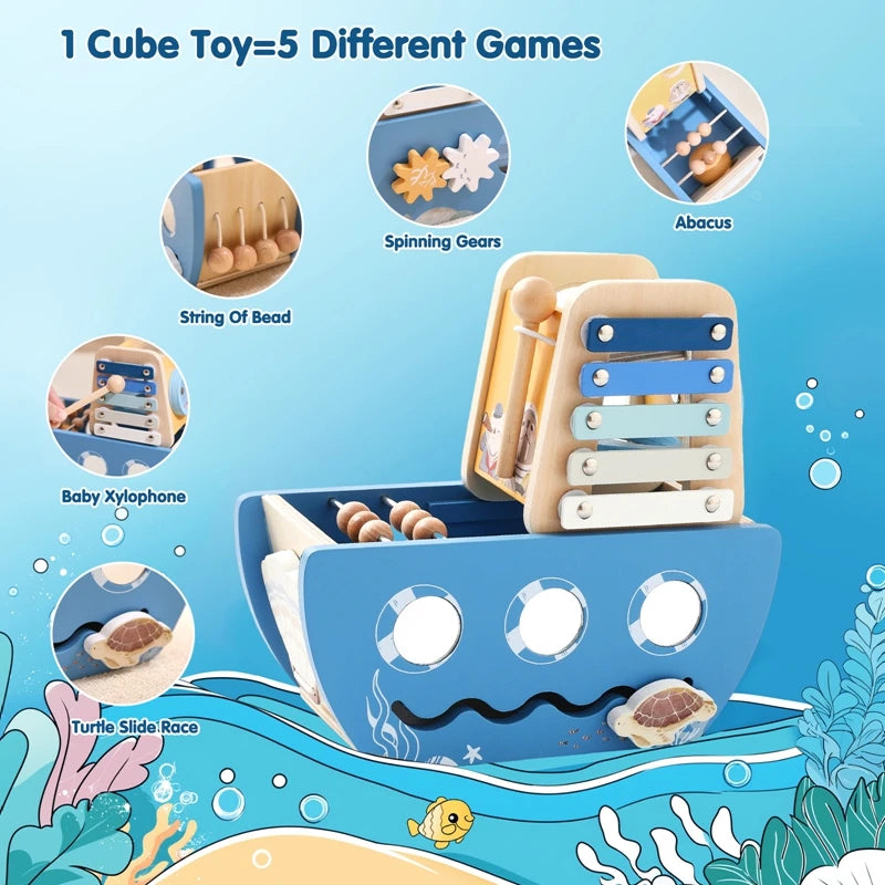 SEO Title: Montessori Wooden Ship Toy – Musical Sensory Learning Toy for Babies