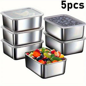 5-Piece Stainless Steel Food Storage Containers – Airtight Lunch Box Set