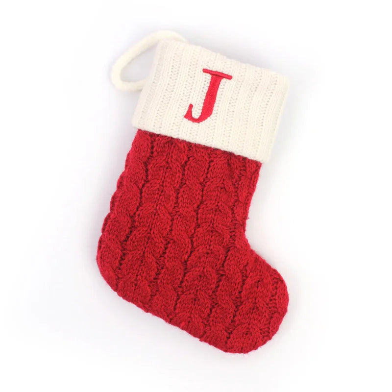 Personalized Christmas Stocking Boots, Knitted Xmas Tree Ornaments with Snowflake Letters