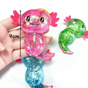 Writing  Cute Axolotl Squishy Toy – Glitter Stress Relief Fidget