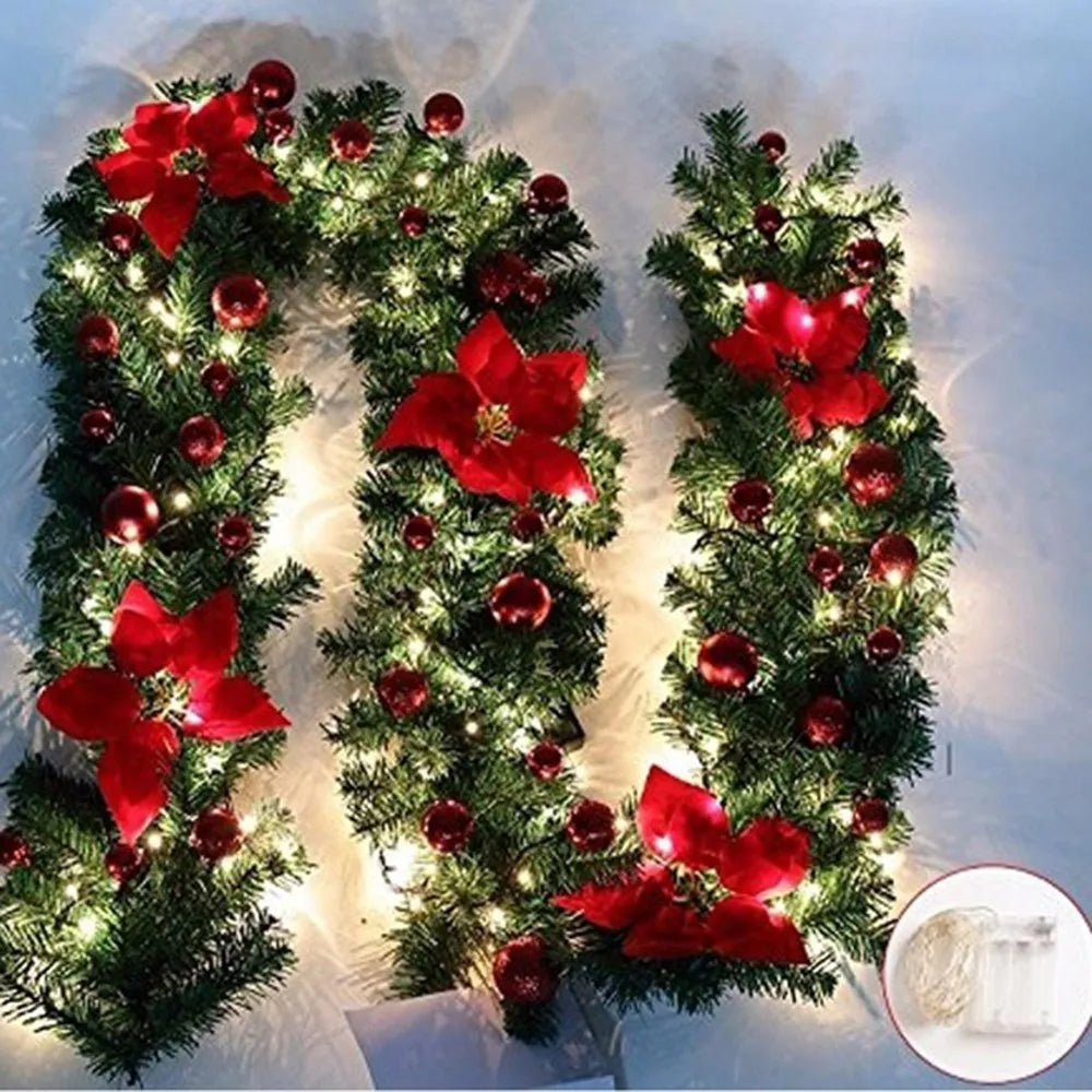 2.7M 5-Color Christmas Garland with Lights, Wreath & Rattan Decor for Home, Door, Wall & Mantel