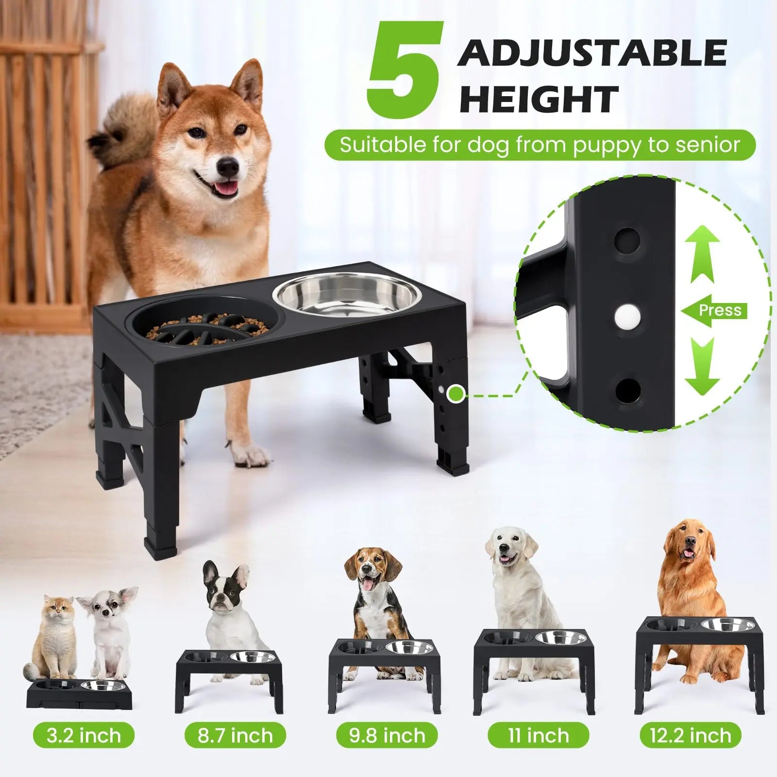SEO Title: Adjustable Raised Dog Feeder with Double Stainless Steel Bowls