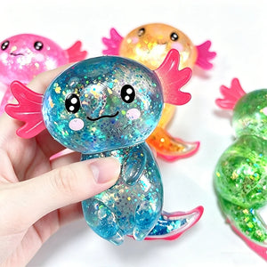 Writing  Cute Axolotl Squishy Toy – Glitter Stress Relief Fidget