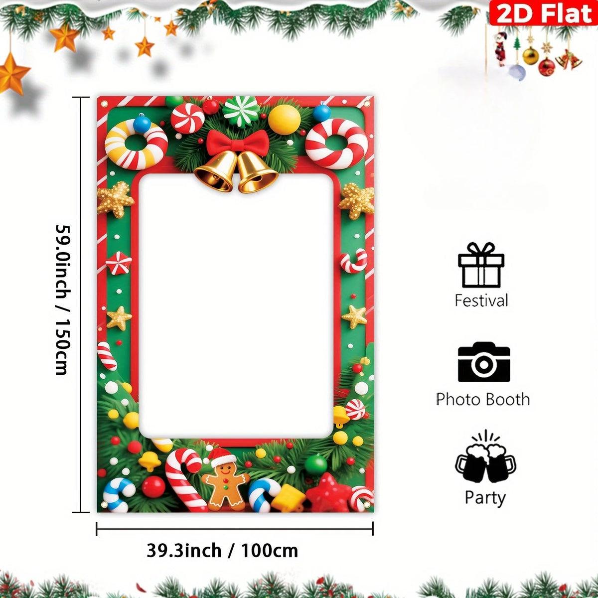 Christmas Photo Booth Decor, Merry Christmas Backdrop & Xmas Ornaments