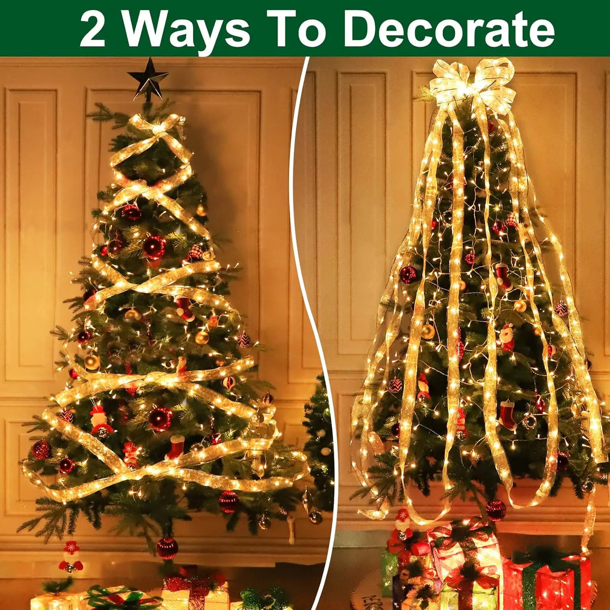 Christmas Ribbon Fairy Lights, DIY Bow String Lights for Xmas Tree Decor
