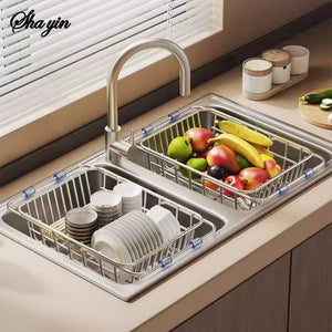 Stainless Steel Telescopic Sink Drain Rack Non-Slip Dish Drying Kitchen Bathroom Countertop Organizer Rack for Household UseStainless Steel Telescopic Sink Drain Rack Non-Slip Dish Drying Kitchen Bathroom Countertop Organizer Rack for Household Use