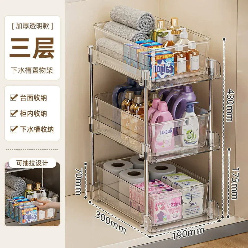 Writing  2-Tier Under Sink Organizer – Sliding Pull-Out Storage Rack