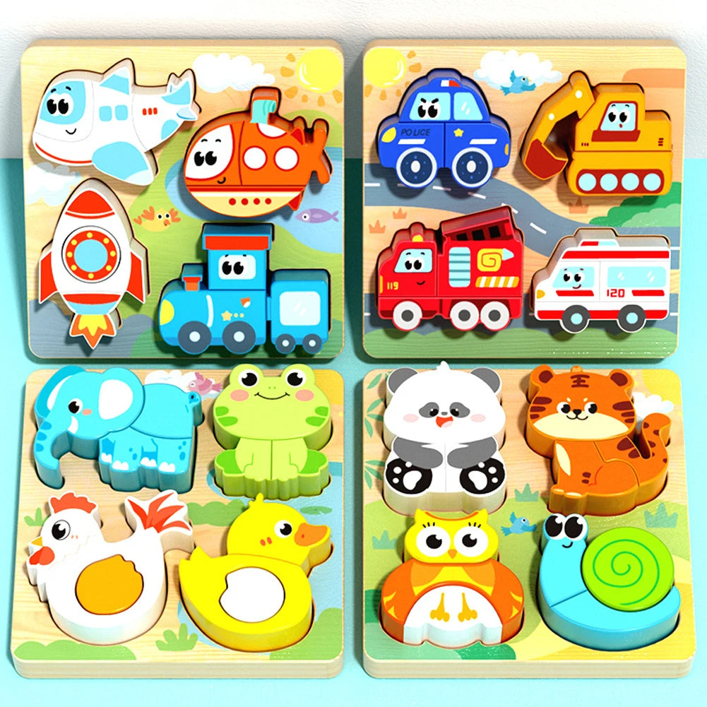4-in-1 Wooden 3D Animal Puzzle – Educational Learning Toy for Kids
