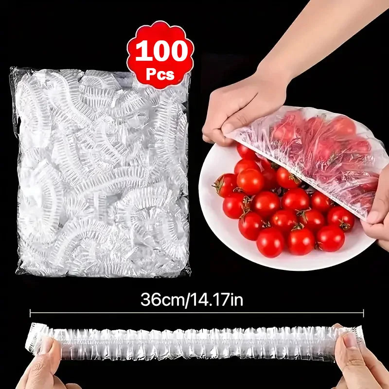 100PCS Disposable Food Covers – Plastic Bowl & Food Wrap