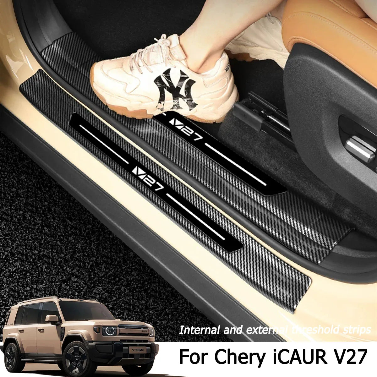 Chery iCAUR V27 Door Sill Protector – Carbon Fiber Trim Stickers