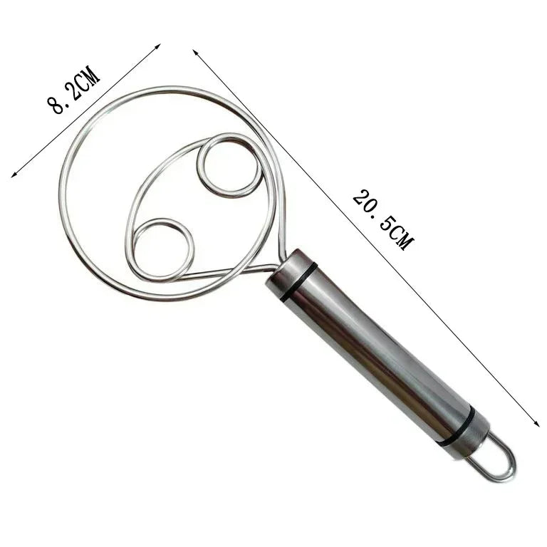Danish Dough Whisk with Wooden Handle – Stainless Steel Baking Tool