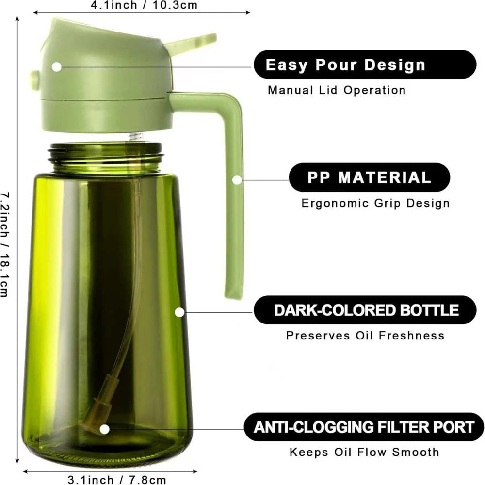 470ml Glass Oil Sprayer & Dispenser – 2-in-1 Cooking Bottle