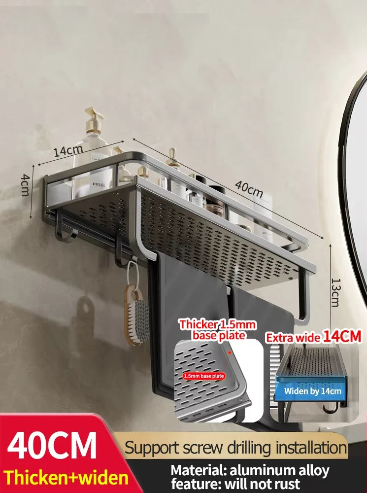 Wall-Mounted Aluminum Bathroom Rack – Space-Saving Storage Shelf