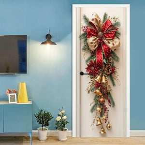Christmas Wall Hanging Decor with Red Bells & Green Leaves