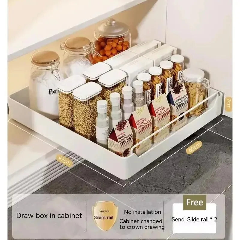 Pull-Out Kitchen Storage Rack with Sliding Rails – Metal Organizer