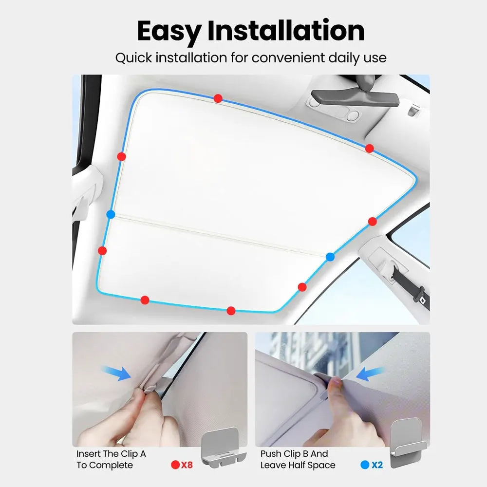 Tesla Model 3 Sunroof Sunshade (2017–2023) – Front & Rear Glass Roof Cover