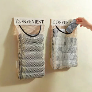 Wall-Mounted Mesh Plastic Bag Dispenser – Kitchen Storage Organizer